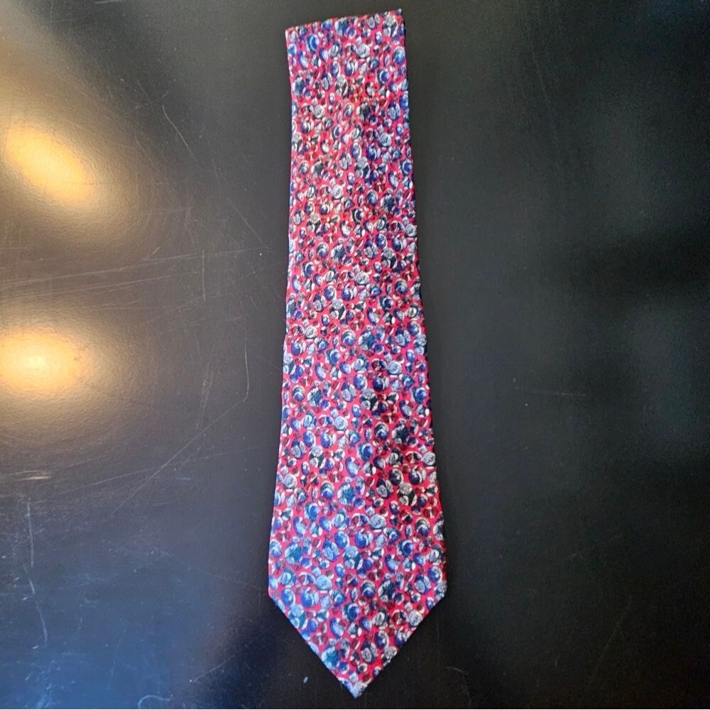 VINTAGE Christian Dior Monsieur Tie Imported Silk Red Blue Abstract Geometric